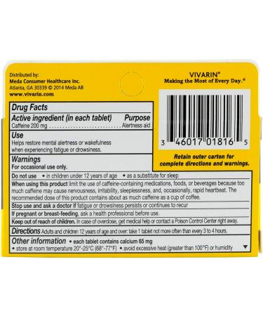 Vivarin Caffeine Alertness Aid 200mg - Enhance Mental Alertness | 16 Count Comparable to Coffee - Buy Online on GoSupps.com