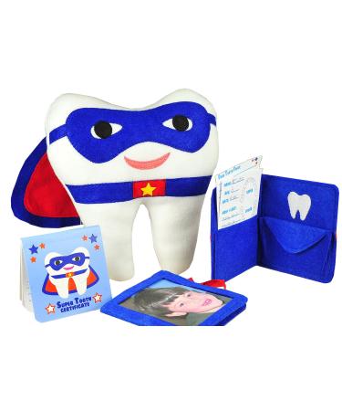 Tickle & Main, Tooth Fairy Superhero Pillow with Notepad and Keepsake Pouch. 3 Piece Set Includes Boy's Pillow with Pocket, Dear Tooth Fairy Notepad, Keepsake Photo Pouch