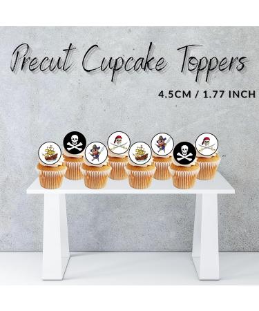 PRECUT Pirate Edible Cupcake Toppers - Pirates Theme Premium Thickness SWEETENED VANILLA - wafer card disc cake decorations (24) - Buy Online on GoSupps.com