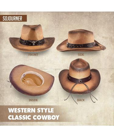 SoJourner Cowboy Cowgirl Hat - Adjustable Men's & Women's Western Hat with Wide Brim - Brown Longhorn - Buy Online on GoSupps.com