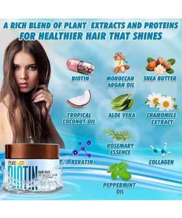 Biotin Hair Mask with Keratin, Collagen, and Argan Oil - Deep Conditioning Treatment for Dry, Damaged Hair - Hydrating Growth Mask for Split Ends - Buy Online on GoSupps.com