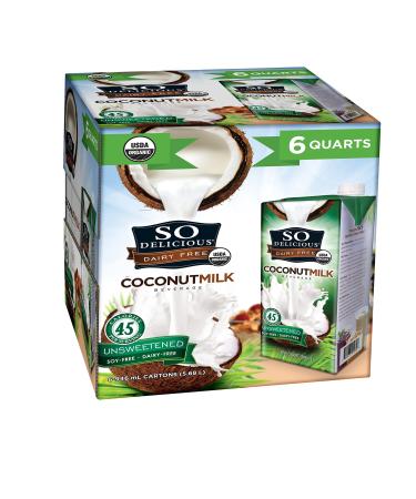 So Delicious Dairy-Free Organic Coconutmilk Beverage, Unsweetened, 32 Ounce (Pack of 6) Plant-Based Vegan Dairy Alternative, Great in Smoothies Protein Shakes or Cereal