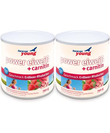 Forever Young Power Protein + Carnitine 2 x 750g can strawberry-rhubarb