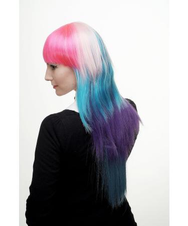 WIG ME UP - Women's Colorful Neon Pink Blue White Long Straight Bangs Wig | Cosplay Wig H9014-ABCPZ - Buy Online on GoSupps.com