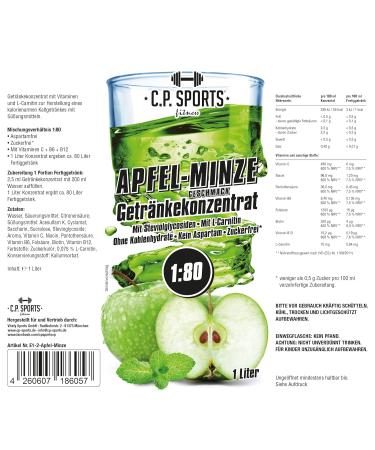 C.P.Sports Sugar-Free Fitness Drink Concentrate 1:80 | L-Carnitine & Vitamins | 1L Apple Mint Flavor | 80L Ready-to-Drink + Dosing Pump - Buy Online on GoSupps.com