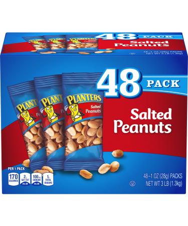 PLANTERS Salted Peanuts, 1 oz. Bags (48 Pack) - Snack Size Peanuts with Sea Salt & Simple Ingredients - Convenient Snacking - On the Go Snacks - Kosher - Buy Online on GoSupps.com