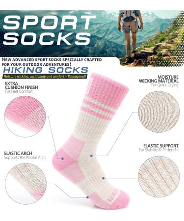 MIRMARU Women's 5 Pairs Moisture Wicking Hiking Socks - Outdoor Athletic Cushion Crew Socks - Style# 231, Multi Color Assorted (5 Pack) - Buy Online on GoSupps.com