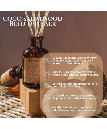 Ecodrop Coconut & Sandalwood Diffuser Set - 100ml | Strong Scented Aromatherapy Fragrance Oil a Glass Bottle & 6 Wooden Reed Sticks Set | Home Decor for Living Room Bathroom & Bedroom Coco Sandalwood Set - Buy Online on GoSupps.com