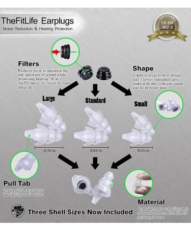 TheFitLife Noise Reduction Ear Plugs - Reusable Silicone High Fidelity Earplugs (White) - 23dB SNR for Musicians, Concerts, Shooting - 3 Sizes, Ultra Comfortable - Buy Online on GoSupps.com