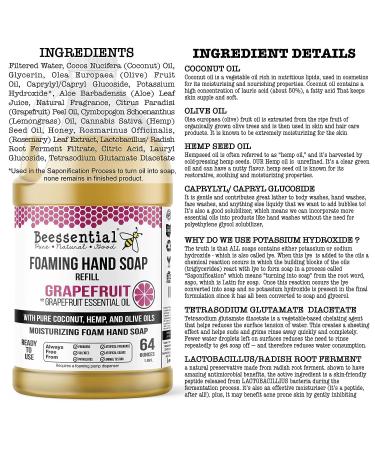 Beessential Grapefruit Foaming Hand Soap Refill 64 oz | All-Natural with Aloe & Honey | Made in USA - Buy Online on GoSupps.com