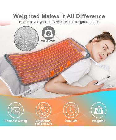 Large Electric Weighted Heating Pad with Fast-Heating Technology for Pain Relief - 6 Temp Settings, Auto Shut Off - Waist/Abdomen/Neck, 12x24 Light Grey - Buy Online on GoSupps.com