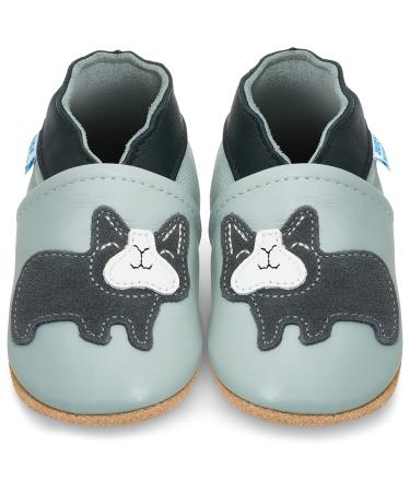 Baby Shoes with Soft Sole - Baby Girl Shoes - Baby Boy Shoes - Leather Toddler Shoes - Baby Walking Shoes 0-6 Months Bridget Bulldog Grey