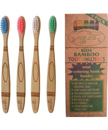 Natural Alt Kids Bamboo Toothbrush Crayon | Eco Friendly Children Size Soft Non BPA Bristles | Educational Bonus (4 Pack) 4 Count (Pack of 1)