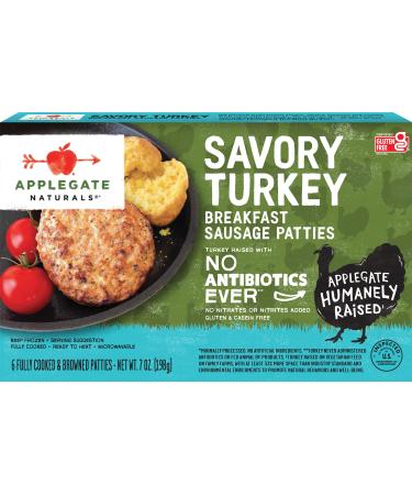 Applegate, Natural Savory Turkey Breakfast Sausage Patties, 7oz (Frozen)