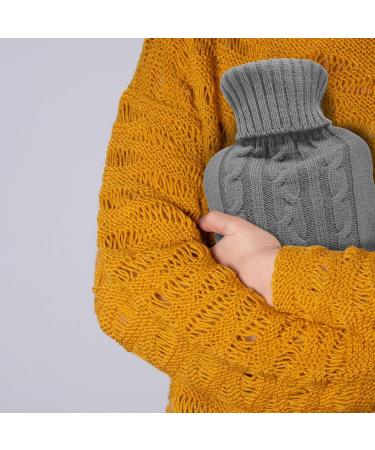 KEPLIN Cosy Hot Water Bottle with Knitted Cover - Relieves Body Aches & Pains Washable Safe & Durable Heating Pad - Ideal Cosy Nights & Gifts - Large 2L (Grey) Grey Knitted - Buy Online on GoSupps.com