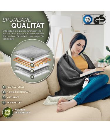 Sinnlein Heating Ceiling Blanket 180x130cm - T V S d GS Approved | Electric Thermal Blanket with 9 Temperature Levels | Cuddly Sofa & Bed Cover with Timer & Digital Display - Buy Online on GoSupps.com