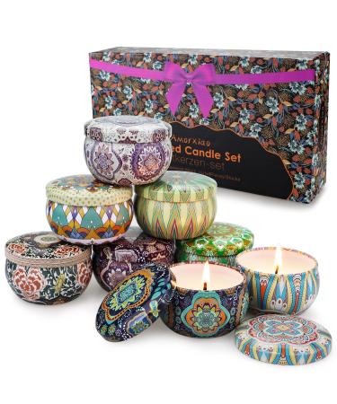 Fragrance candles gift set for women 8x60g nature soy wax candles in decorative socket with ethereal oil relaxing perfume for mom burning time up to 120h for Mother's Day Christmas birthday bathroom 8 pieces set - Buy Online on GoSupps.com