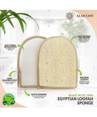 Premium Exfoliating Loofah Glove Pad Body Scrubber - Natural Egyptian Shower Loufa Sponge - 2 Pack - Buy Online on GoSupps.com