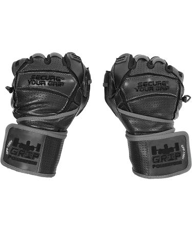Elite Leather Gym Gloves with 2 Wide Wrist Wraps - Black X-Large - Buy Online on GoSupps.com