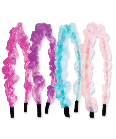 FROG SAC 4 Iridescent Ruched Headbands for Girls Organza Hair Accessories for Kids Teen Girl Shimmer Chiffon Head Bands Cute Pastel Headband Pack for Birthday Party Favors