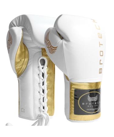 Brotech Pro Boxing Gloves for Men & Women Training, Sparring, Punching, Heavy Bag, Focus Mitts Pads Workout - Kickboxing, Muay Thai, MMA 16 Oz White Gold