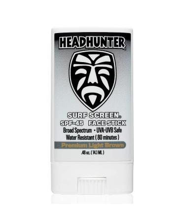 Headhunter Sunscreen Face Stick SPF 45, Waterproof Surf Sunblock for Waterman, Water-Resistant Facial Sunscreen for Ultra-Sport Protection and Solar Defense (80 min), Tinted Light Brown 0.48 Ounce (Pack of 1) Light Brown