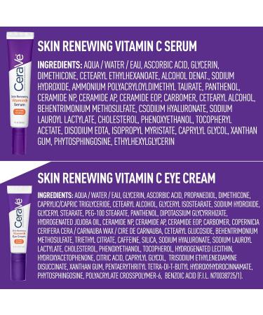 CeraVe Vitamin C Serum & Vitamin C Eye Cream Skin Care Set | Skin Brightening Serum with Hyaluronic Acid for Face & Under Eye Cream with Caffeine for Dark Circles and Puffiness Serum + Eye cream - Buy Online on GoSupps.com