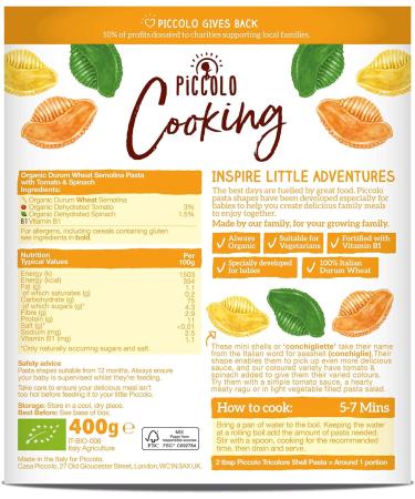 Piccolo Organic Baby Pasta Tricolore Shells 400g - Stage 4 Baby Food (1 Year+) - Cooking - Buy Online on GoSupps.com