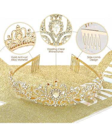 Makone Gold Birthday Princess Crown & Queen Sash Tiaras - Crystal Headband for Women/Girls - Party Accessories & Cake Topper - Buy Online on GoSupps.com