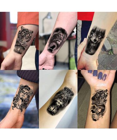 Rejaski Ferocious Lion Tiger Temporary Tattoos- 60 Sheets | Scary Devil Skull Skeleton Fake Tattoos for Halloween | Black 3D Wolf Dragon Realistic Arm Neck Tattoos for Adults & Teens - Buy Online on GoSupps.com