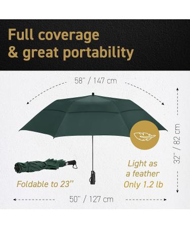EEZ-Y Golf Umbrella 58-inch Double Canopy | Windproof & Heavy Duty | Oversized yet Compact Travel Umbrella - Dark Green - Buy Online on GoSupps.com