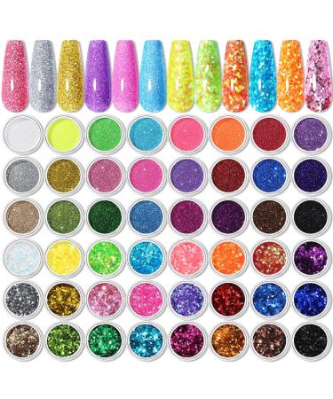 NICOLE DIARY 48 Colors Chunky Glitter and Sequins Set for Nail Art Crafts & Festival, Cosmetic Glitter for Face, Body, Eye Makeup 48 Color Fine Glitter & Sequins Set