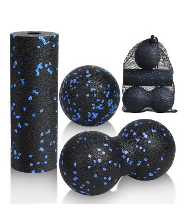 Lophe fascia ball set 3 pieces of massage ball and fascia roller set fascia roller small for back peanut fascia ball for muscle pain tension osteopressur massage fascia training (blue)