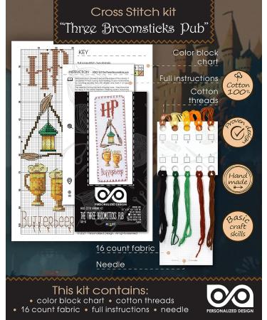 Three Broomsticks Cross Stitch Bookmark Kit DIY Hand Embroidery Set 2.36x7.70 in (6x19.5 cm) - Buy Online on GoSupps.com