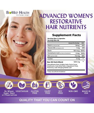 BioMed Health Hair Growth Vitamins for Women - 120ct | Promote Regrowth & Anti-Gray - Buy Online on GoSupps.com