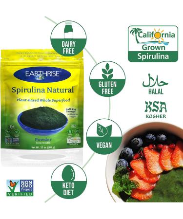 Earthrise Spirulina Natural Powder 32oz Natural Premium Spirulina from California- Vegan Gluten Free Keto Friendly Non -GMO Super Food high in Vitamins & Minerals. (2 LB) - Buy Online on GoSupps.com