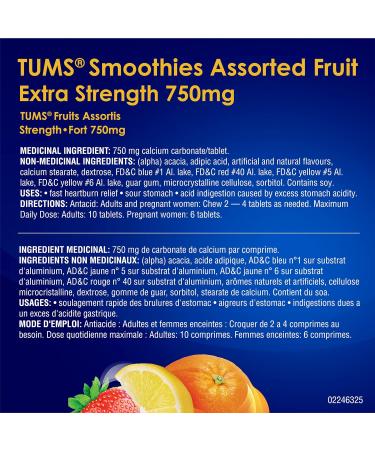 TUMS Extra Strength Smoothies for Heartburn Relief Assorted Fruit 140 tablets & Chewy Bites Assorted berries flavour Antacid for Heartburn Relief 32 Count - Buy Online on GoSupps.com