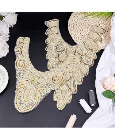FINGERINSPIRE 2pcs Gold Collar Applique - Sequin Floral Embroidered Trim for DIY Wedding Dress - Mixed Color - Buy Online on GoSupps.com