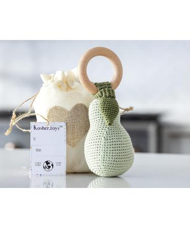 Pear Baby Rattle & Teether Toy 0-24 Months | Soft Crochet & Beech Wood | All-Natural & Vegan | Gender Neutral Gift - Buy Online on GoSupps.com