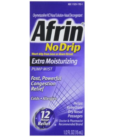 Afrin Nasal Spray No Drip Extra Moisturizing Pump Mist .5 oz