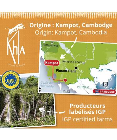 Khla - Certified Organic Kampot White Pepper 45 g - Refillable Mill - Organic Peppercorn Sachet - Grand Cru Strong & Powerful - Kitchen Ingredient - Direct Producer - Cambodian Origin - Buy Online on GoSupps.com
