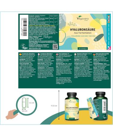 Vegavero Hyaluronic Acid Supplements | NO Additives Lab-Tested | High Strength 600mg with 800-1500 kDa | 90 Hyaluronic Acid Capsules | Vegan 90 Capsules - Buy Online on GoSupps.com