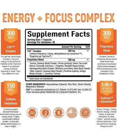 Premium Brain Booster & Energy Pills with Ginkgo Biloba & Rhodiola Rosea - 30 Capsules - Buy Online on GoSupps.com