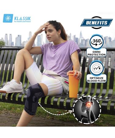 KLASSIK Knee Compression Sleeves for Meniscus Tear ACL & Arthritis Pain Relief | Targeted Compression & Support for Sports - Medium - Buy Online on GoSupps.com