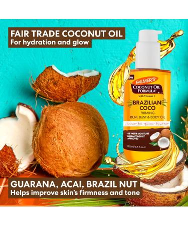 Palmer's Coconut Oil Formula Brazilian Coco Firming Body Oil with Vitamin E 6.5 Fl Oz Helps with Skin Tightening & Firming of Bum Bust & Belly Provides 48Hr Moisture Dermatologist Approved - Buy Online on GoSupps.com