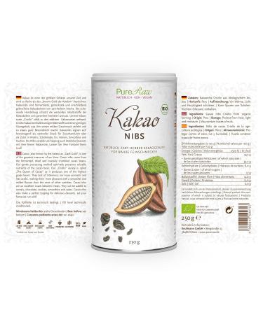 Organic Raw Vegan Kocao Nibs | Sugar-Free Noble Cocoa Chunks - 250g Theobroma Cacao by Pureeraw - Buy Online on GoSupps.com