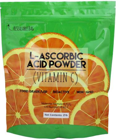 Duda Energy asc2 Bag of L-Ascorbic Acid Powder 2 lb. 99+% Food Grade USP36/BP2012 Naturally Fermented Pure White Crystals Form of Vitamin C 2 Pound Bag