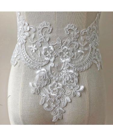 V-Neck Lace Applique Collar Patch for Wedding Dress - Floral Embroidery Trim for Gowns and Costumes - Buy Online on GoSupps.com