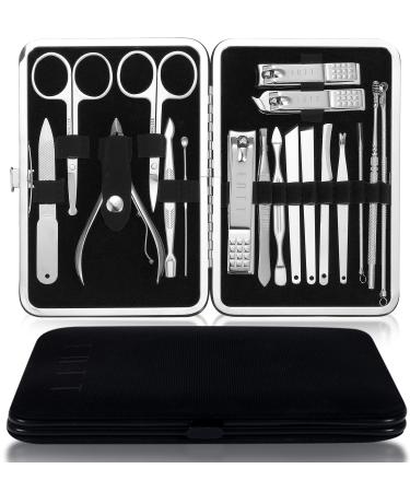 ENTT Manicure Pedicure Grooming Set Kit Gift for Men/Women – 18 Piece Steel Finish Tools - Premium Quality Sharp Professional Nail Clippers – For Home, Travel – All Purpose – Black Case