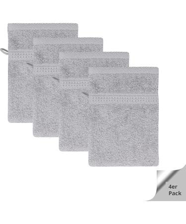 Class Home Collection Washing Gloves - 4-Pack Fantry Washcloth Set | 100% Cotton | 500 g/m | 16x21 cm | Silver Color - Buy Online on GoSupps.com
